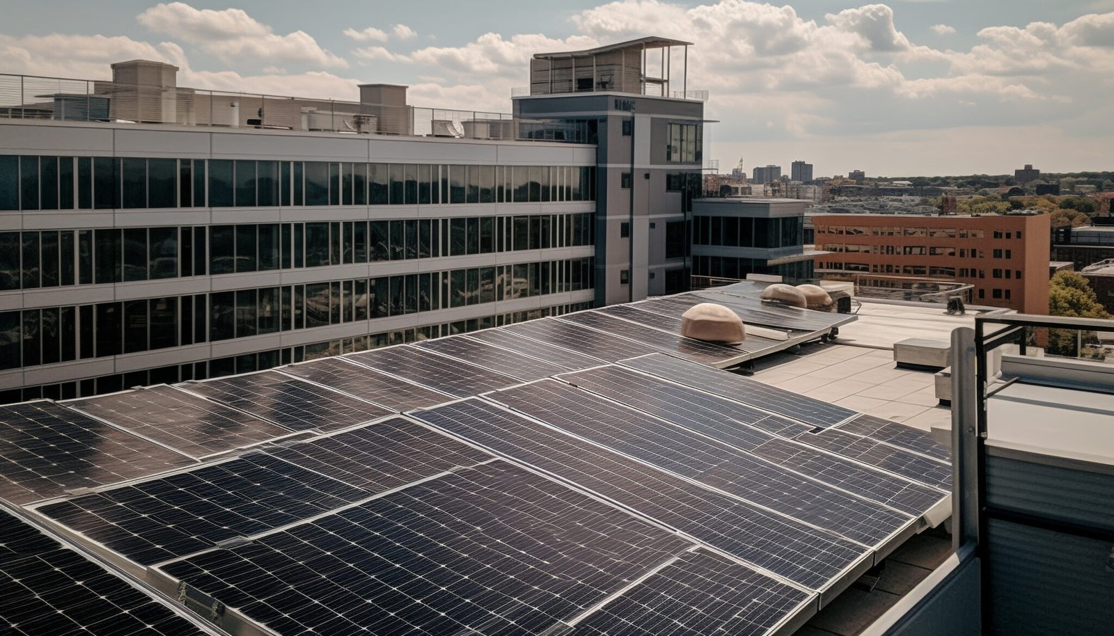 Modern solar power station generates sustainable electricity outdoors generated by artificial intelligence